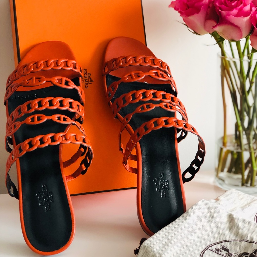 Hermès Nude Napa Leather Sandals Orange Brûlée 39